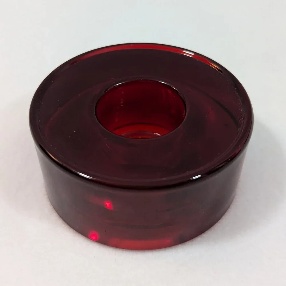 Crate & Barrel Red Glass Taper Candle Holder Set of 4 379-808 NWT